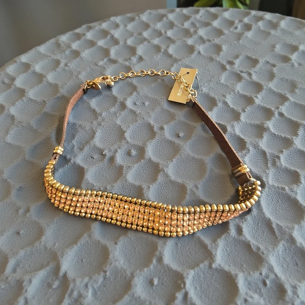 Chico's Rhinestones & Leather Choker NWT
